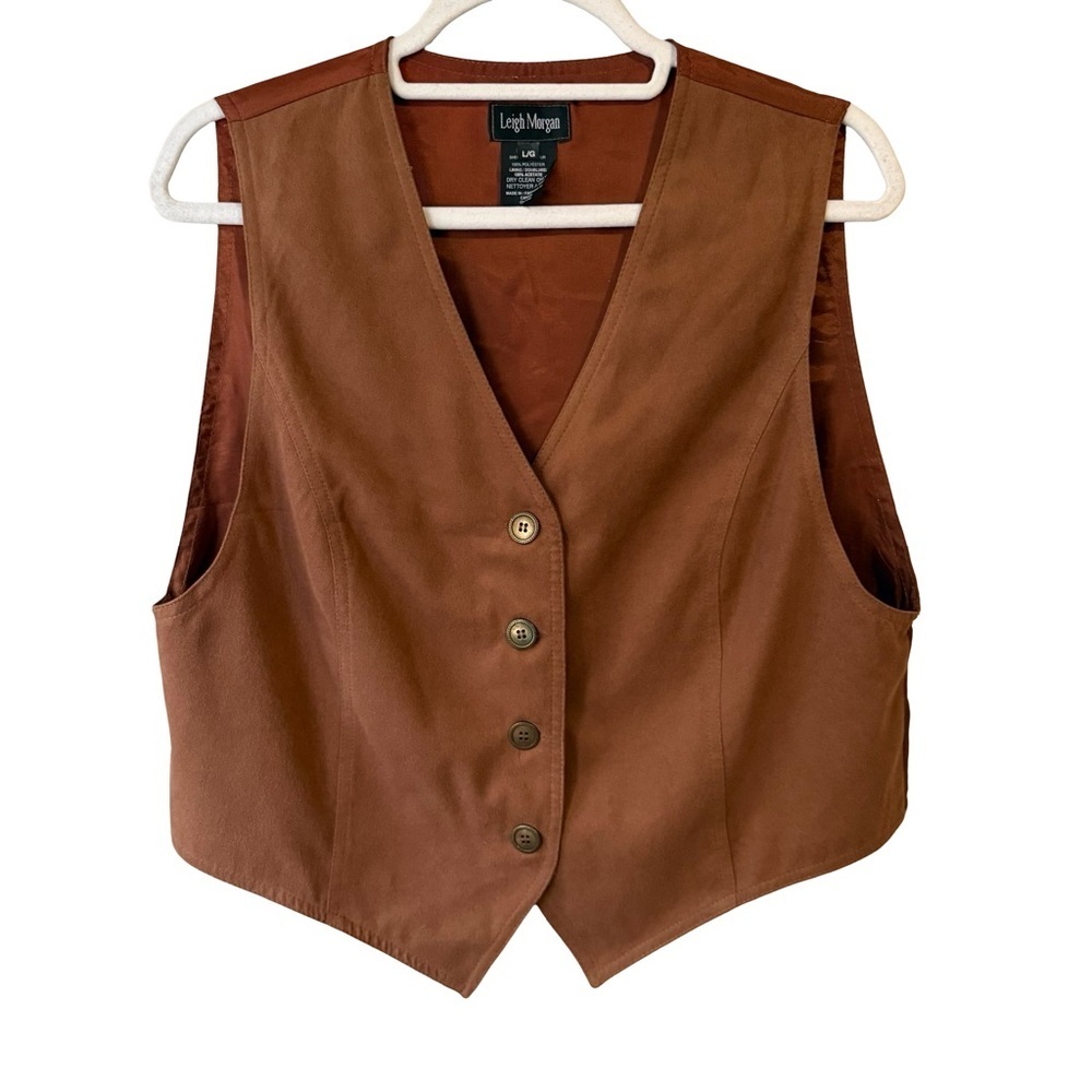 Vintage Leigh Morgan Brown Button Front Women's Vest Size L Retro Minimalist 90s